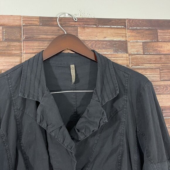 XCVI Womens Black Jacket Snap Front 3/4 Sleeve Stretch Cotton Pockets Size 2XL - Picture 2 of 5